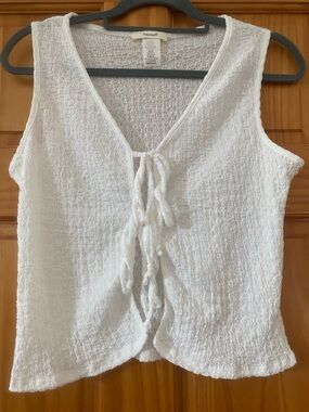 Teenbell White Gauze Tie Front Top Boho Coastal Cottagecore Vest M